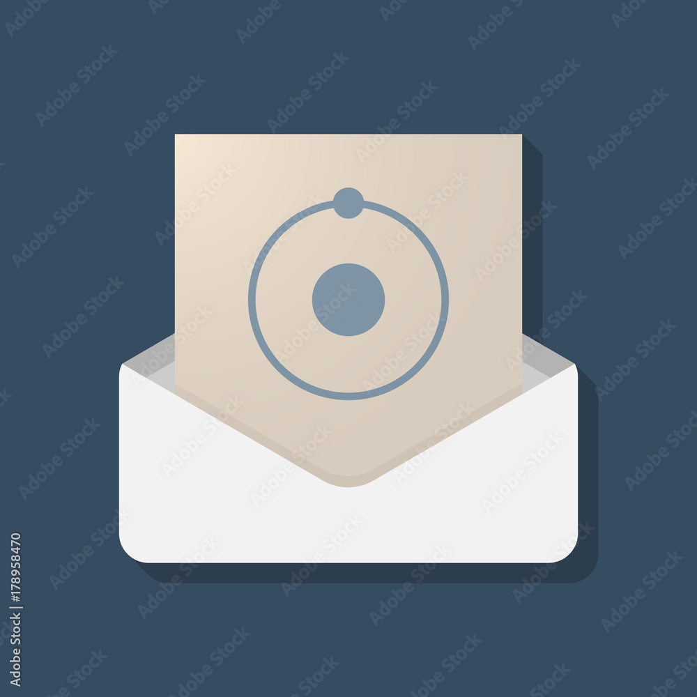 Long shadow opened letter with an atom Long shadow opened letter with an atom