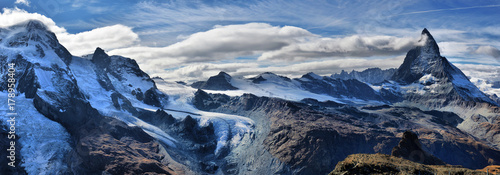 Amazing View of the panorama mountain range near the Matterhorn in the Swiss Alps. © nikitos77