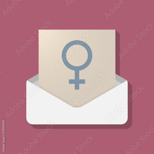 Long shadow opened letter with a female sign