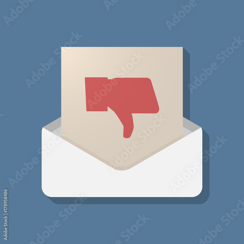 Long shadow opened letter with a thumb down hand