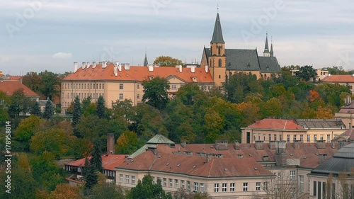 Wallpaper Mural Aerial view of the Old Town architecture with red roofs in Prague , Czech Republic. St. Vitus Cathedral in Prague. Torontodigital.ca