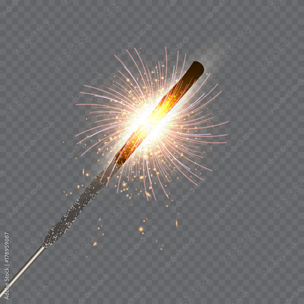 Obraz premium Festive Christmas sparkler set isolated on transparent background. Vector eps10