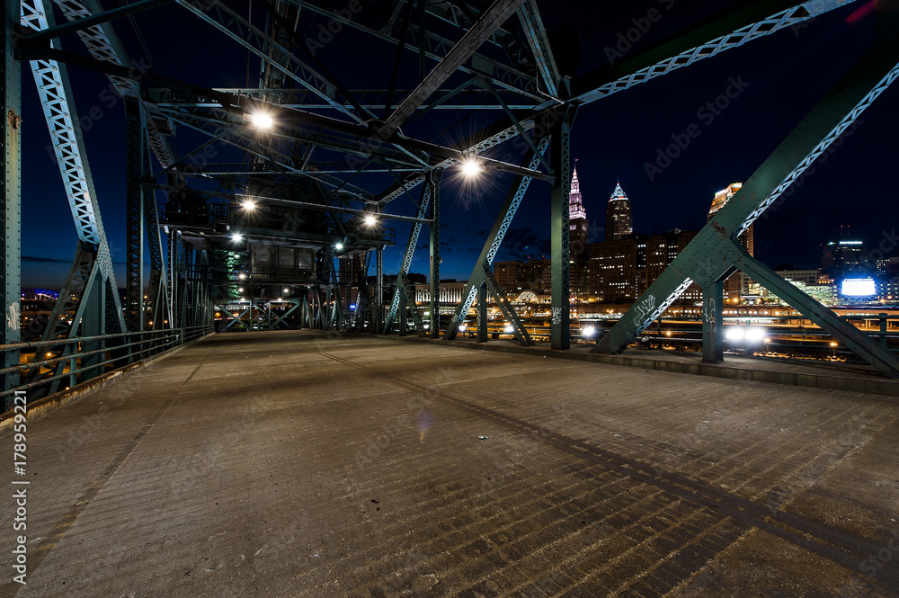 Cleveland, Ohio Skyline at Night - View from Abandoned Lift Bridge
