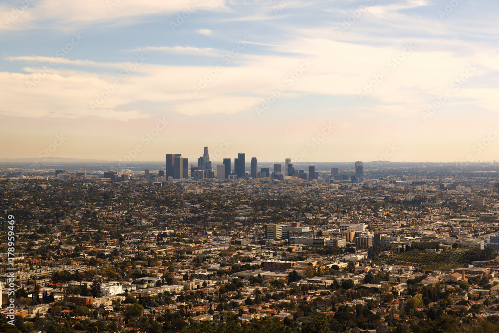 A view of Los Angeles skyline in daytime