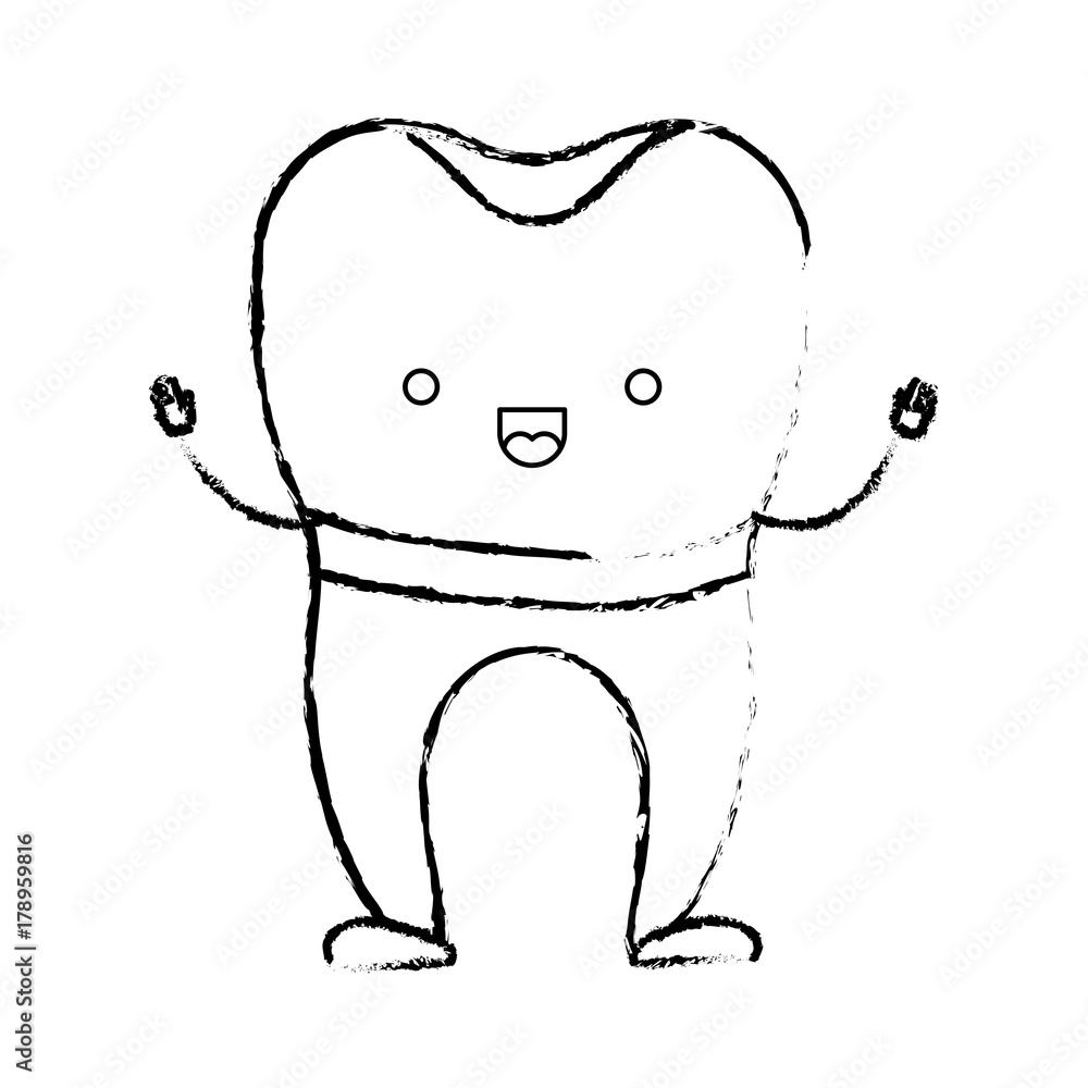 Fototapeta premium tooth implant cartoon in monochrome blurred silhouette