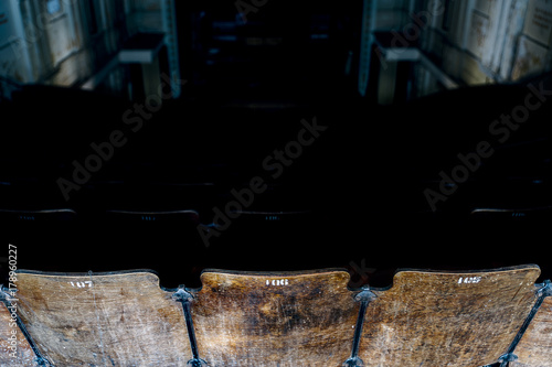 Detail of Wood and Cast Iron Seats - Abandoned Historic Theater, Pittsburgh, Pennsylvania