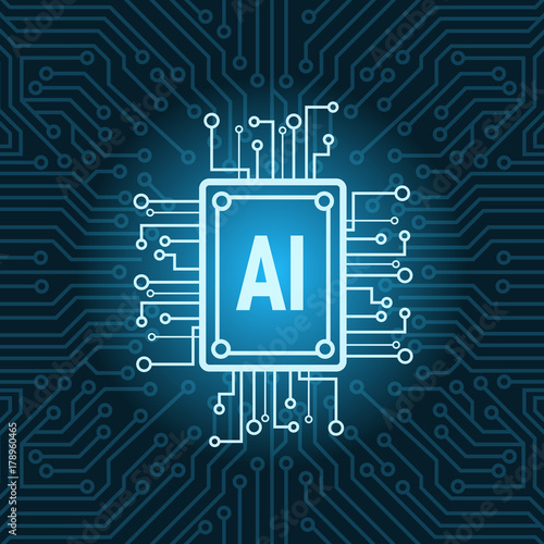 Artificial Intelligence Chip On Circuit Motherboard Background Modern Technology Concept Vector Illustration