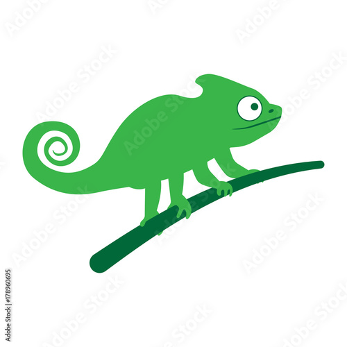 Chameleon lizard sitting on branch. vector illustration