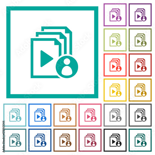 Playlist author flat color icons with quadrant frames