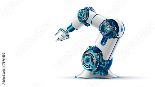 robotic arm 3d on white background. Mechanical hand. Industrial robot manipulator. Modern industrial technology.