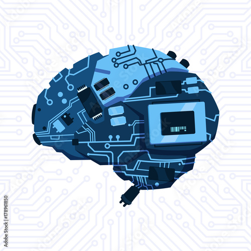 Modern Shape Of Brain Mechanism Over Circuit Motherboard Background Vector Illustration