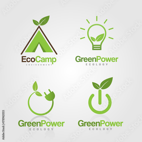 Green Energy Power Plug with leaves for ecology, eco friendly, natural business or product