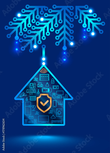 electronic home security system. Christmas decoration in the form of a printed circuit Board. Christmas ball on the Christmas tree, internet of things