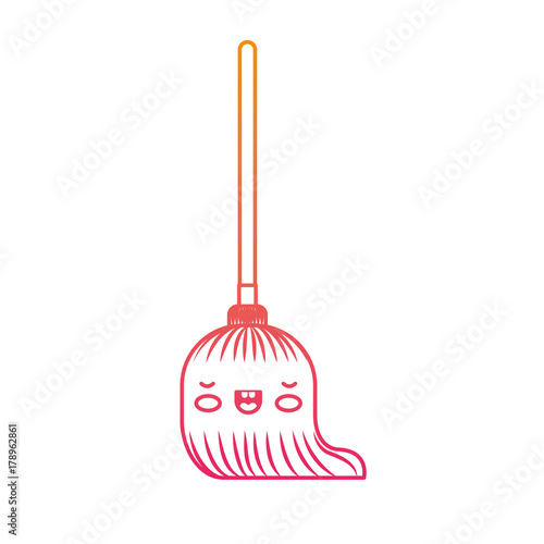 kawaii mop with wooden stick in degraded yellow to magenta silhouette