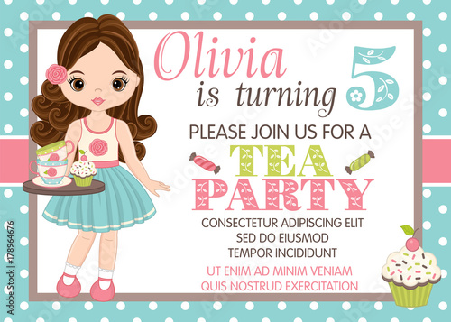 Vector Birthday Card Template with Cute Little Girl