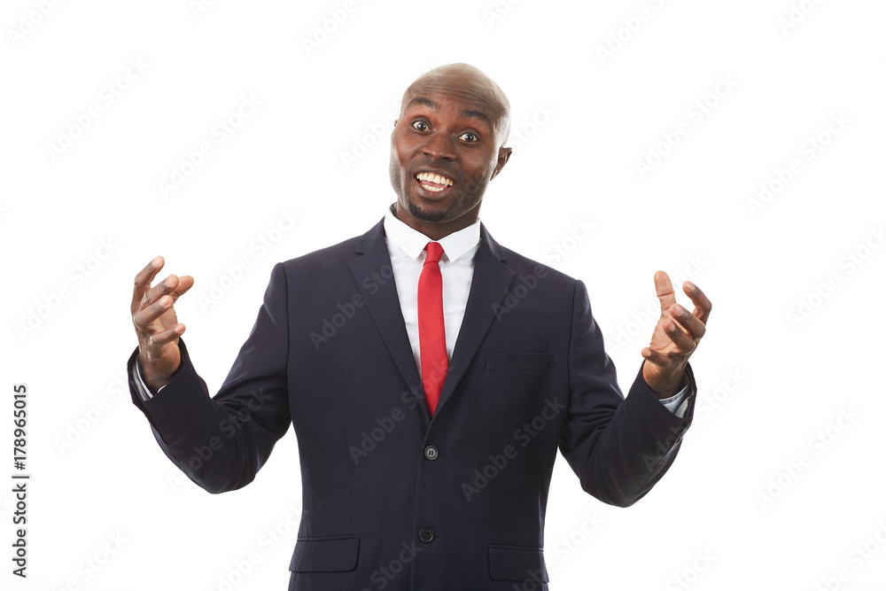 Portrait of African businessman in formal suit posing on white background Portrait of African businessman in formal suit posing on white background