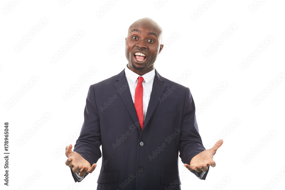 Portrait of African businessman in formal suit posing on white background Portrait of African businessman in formal suit posing on white background