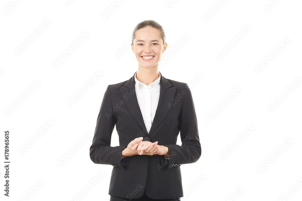Portrait of beautiful young businesswoman smiling on white background Portrait of beautiful young businesswoman smiling on white background