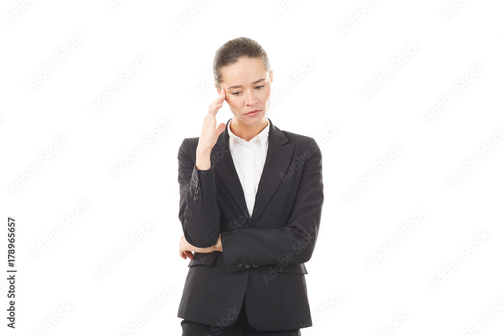 Portrait of young emotional businesswoman in formal suit on white background Portrait of young emotional businesswoman in formal suit on white background