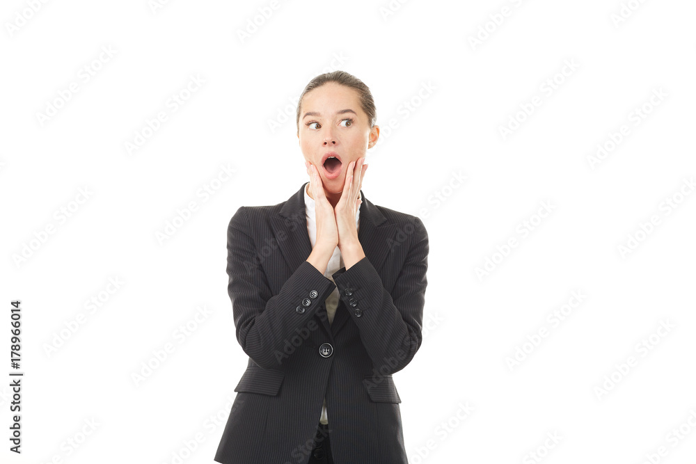 Portrait of office gossip girl on white background Portrait of office gossip girl on white background
