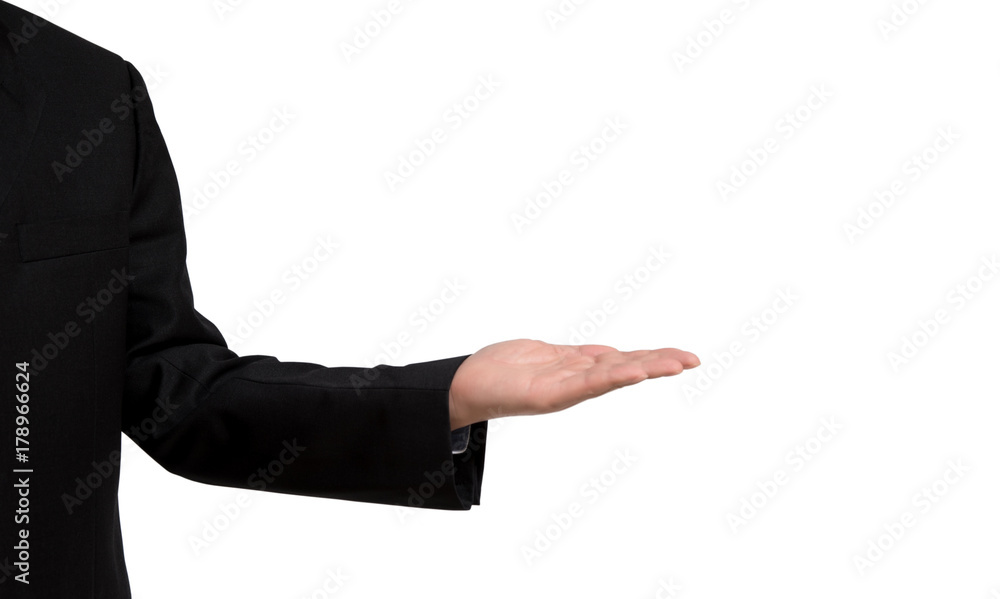 Businessman in presenting position, isolated on white background Businessman in presenting position, isolated on white background