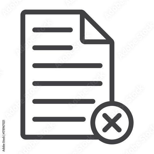 Delete document line icon, web and mobile, delete file sign vector graphics, a linear pattern on a white background, eps 10.