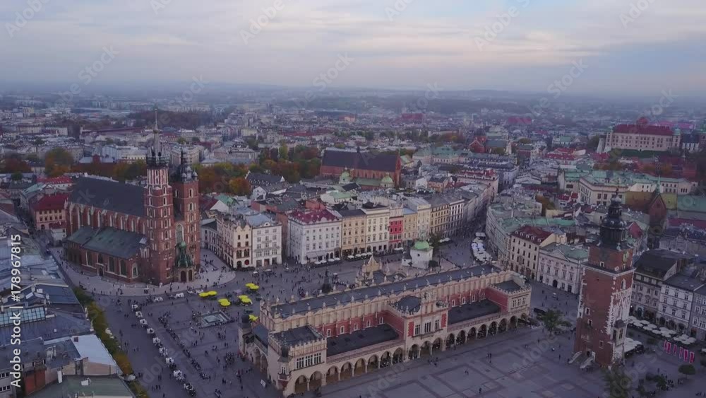 Aerial view of Krakow historic market square, Poland Aerial view of Krakow historic market square, Poland