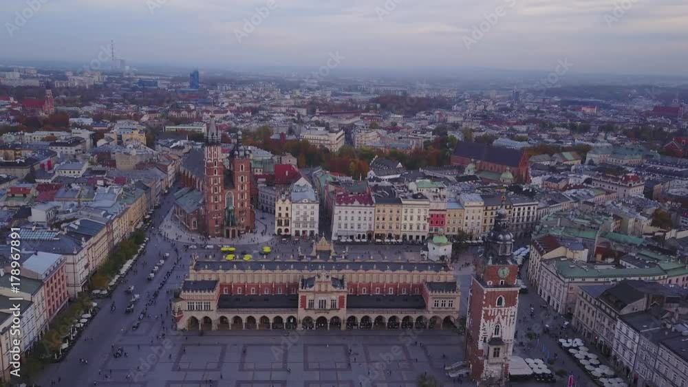 Aerial view of Krakow historic market square, Poland Aerial view of Krakow historic market square, Poland