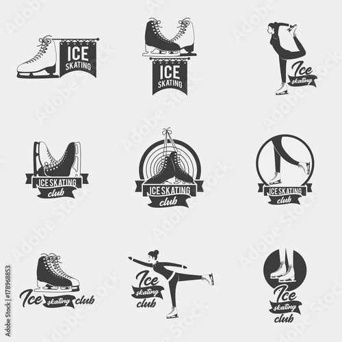 Ice skating logo set. Collection of badge templates. These ice skating club logotypes can be used for social network and web advertising or brand promotion.