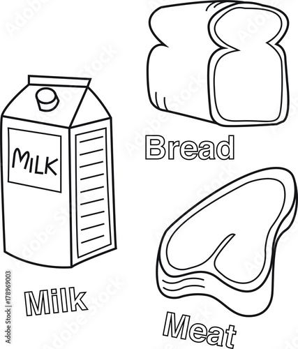 Milk, bread and meat vector illustration.