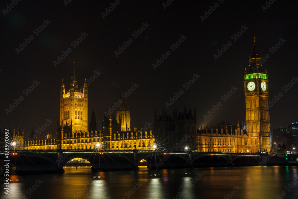 Houses of Parliament, Big Ben and Westminster Bridge, London at Night Houses of Parliament, Big Ben and Westminster Bridge, London at Night