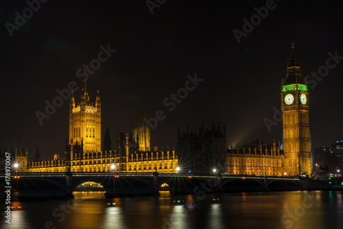 Houses of Parliament, Big Ben and Westminster Bridge, London at Night