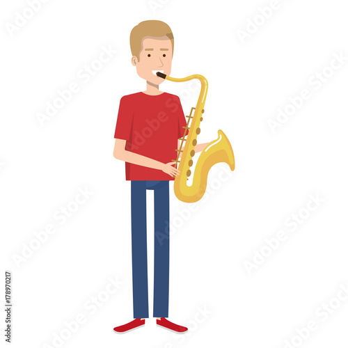man playing saxophone character