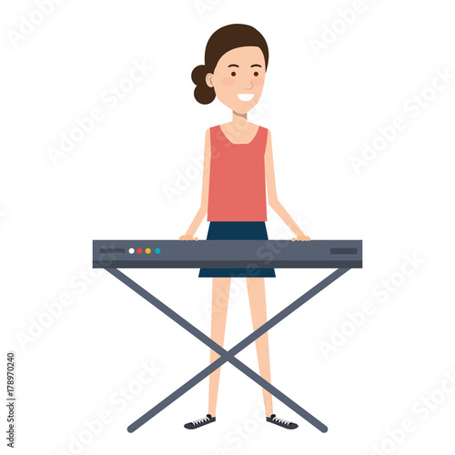 woman playing synthesizer character