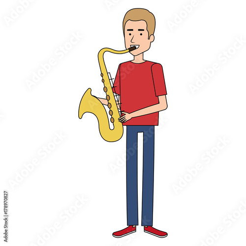 man playing saxophone character