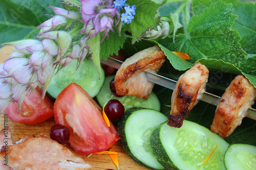 Cooked meat with vegetables