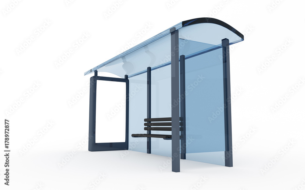 3D rendering of bus stop with blank vertical billboard (light box) isolated on white background 3D rendering of bus stop with blank vertical billboard (light box) isolated on white background