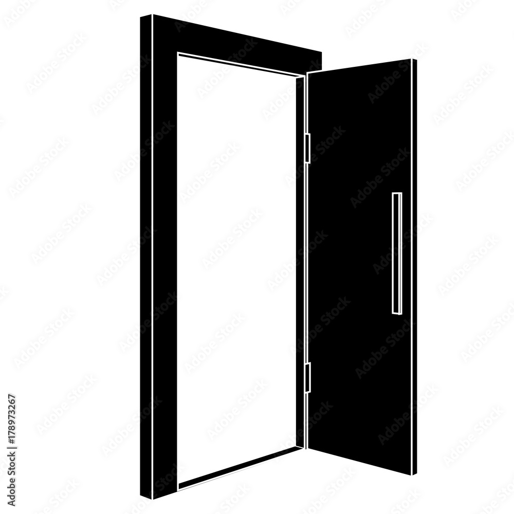 Black open door. Flat icon Black open door. Flat icon