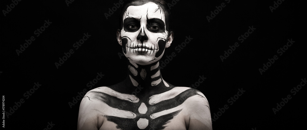 Pretty woman with skeleton tattoo Pretty woman with skeleton tattoo