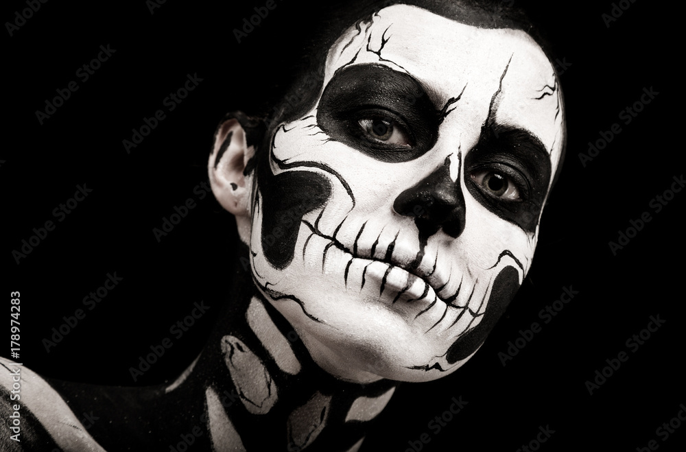 Pretty woman with skeleton tattoo Pretty woman with skeleton tattoo