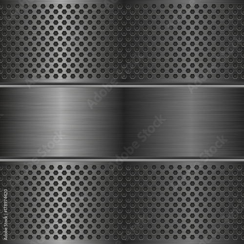 Dark metal perforated texture with shiny plate