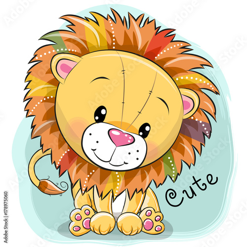 Fototapeta Naklejka Na Ścianę i Meble -  Cartoon Lion on a blue background