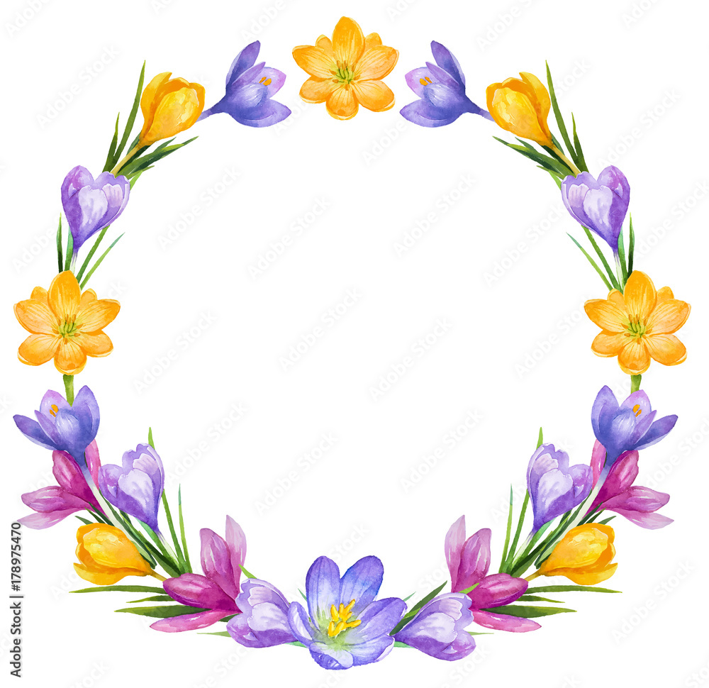 Watercolor hand painted wreath on white background