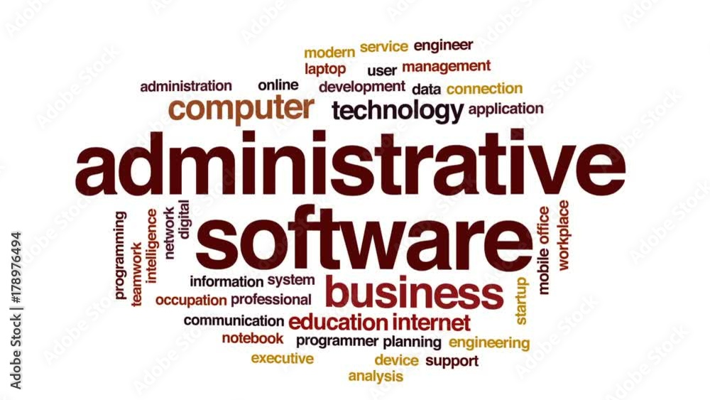 Administrative software animated word cloud, text design animation. Administrative software animated word cloud, text design animation.