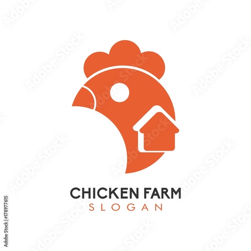 Chicken farm house logo design vector illustration with silhouette for animal shop, food shop