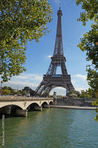 Sunny Paris. Eiffel Tower on a sunny day. © romanklevets