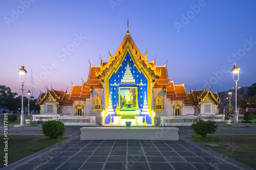 Wat Benchamabophit Dusitvanaram is a Buddhist temple in the Dusit district of Bangkok, Thailand in twilight time. © Surapong