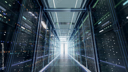 Server room or server computers with data hud.3d rendering.