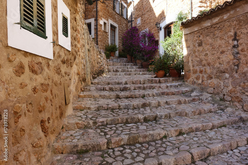 Fototapeta Naklejka Na Ścianę i Meble -  Romantic street in the picturesque small town Fornalutx, Majorca Spain