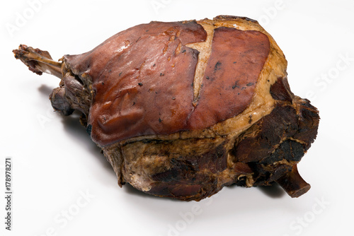 Smoked pork gammon on a bone isolated on white background Fototapeta